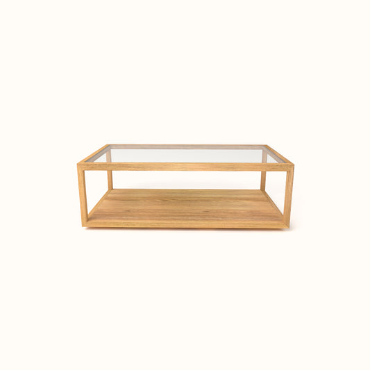 Wooden coffee table with glass top