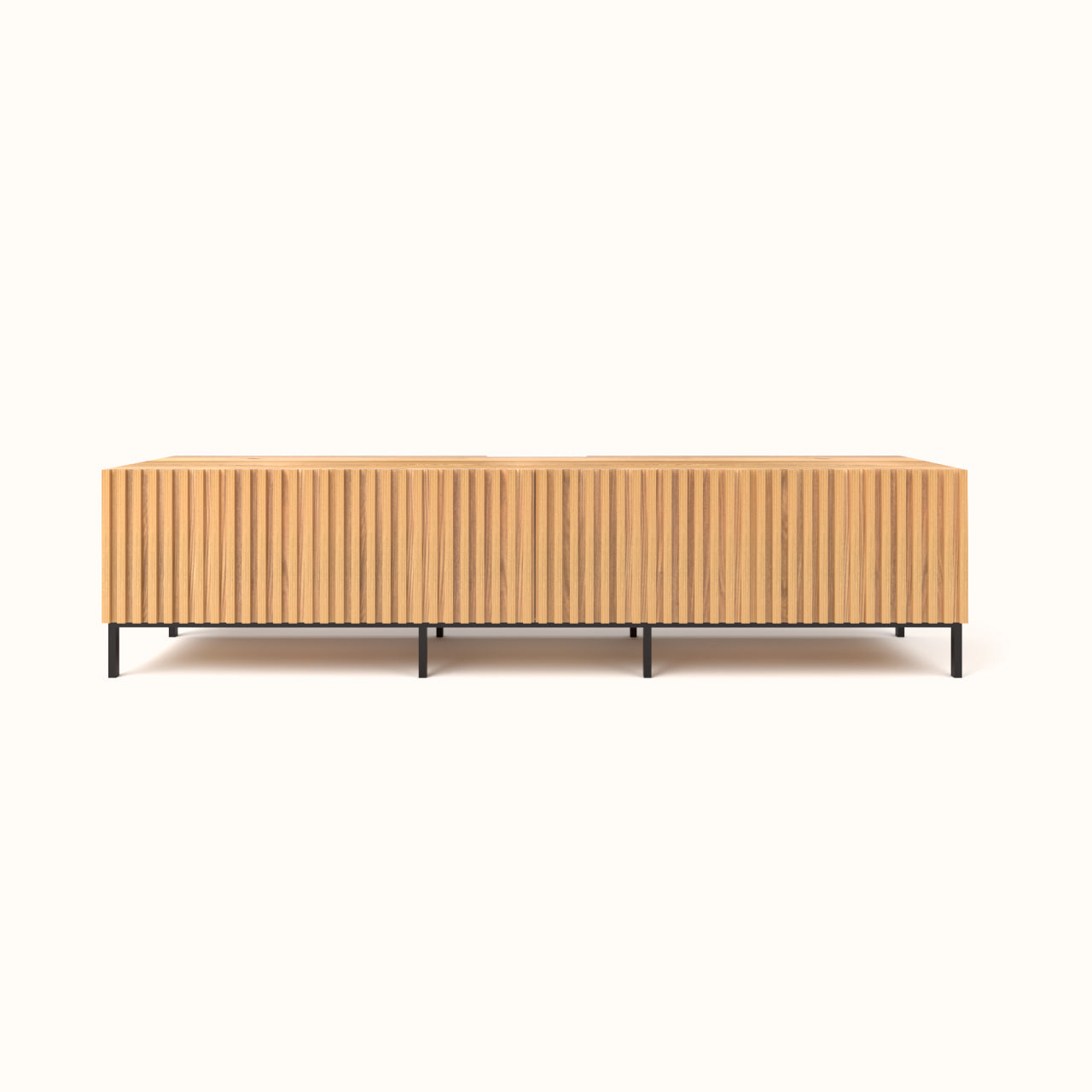 Solid Ash Wood TV Cabinet with Slatted Door