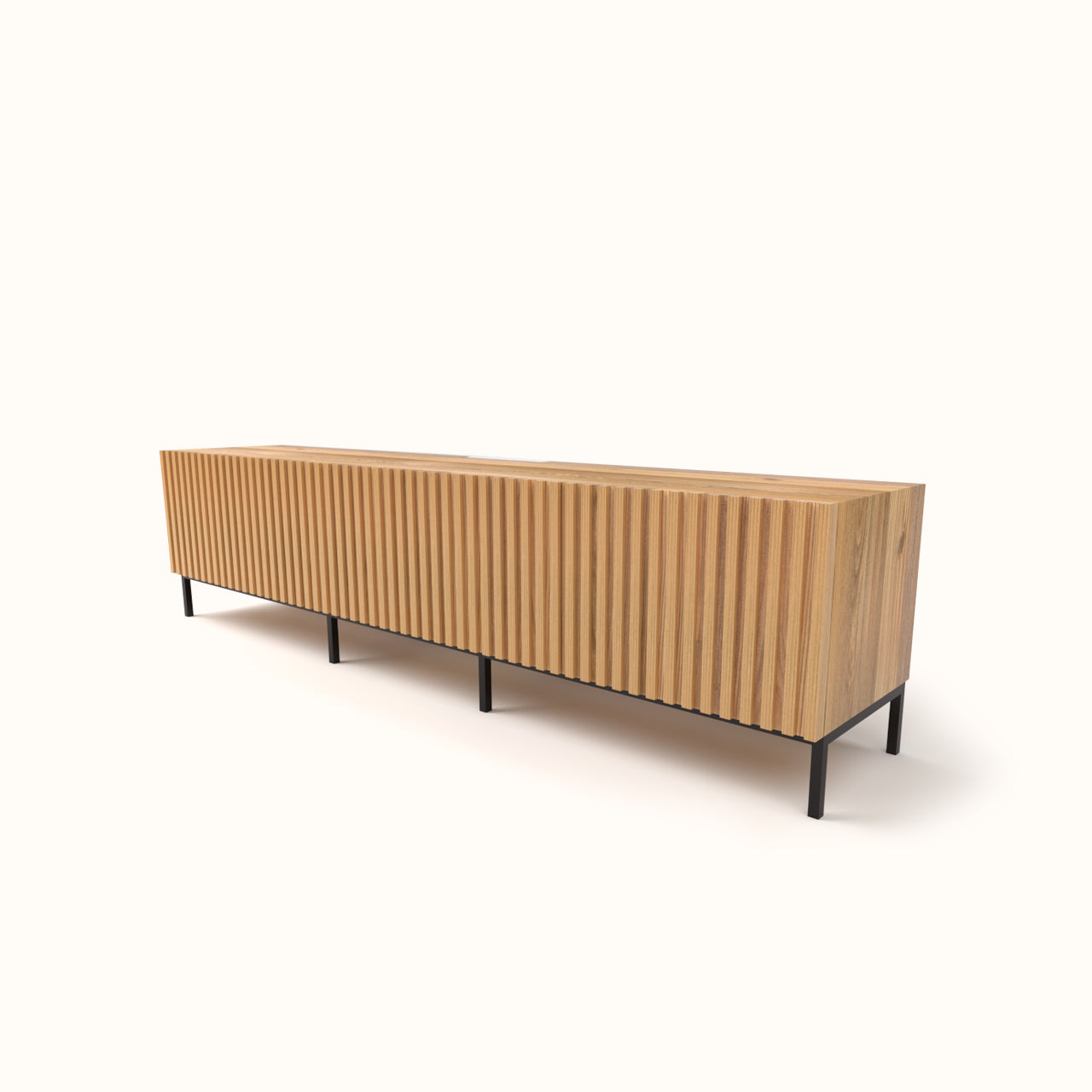 Solid Ash Wood TV Cabinet with Slatted Door